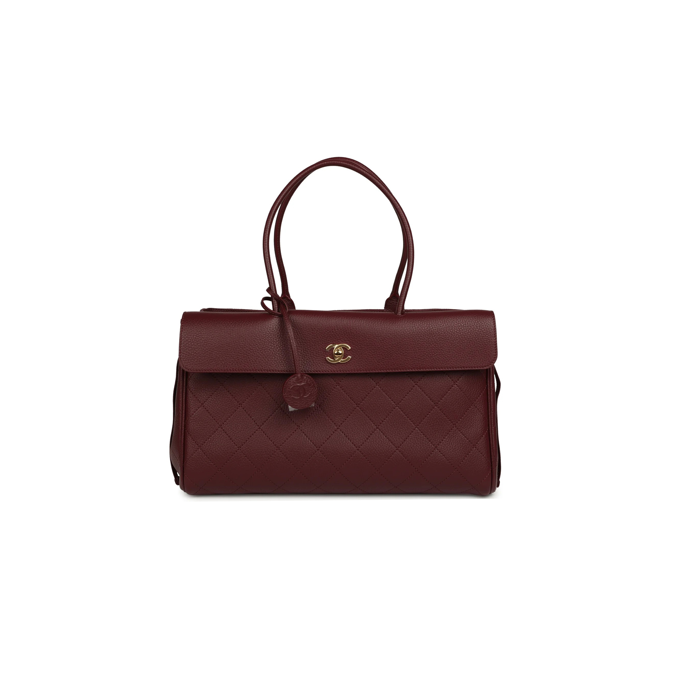 CHANEL LARGE URBAN ESSENTIAL EAST WEST SHOPPING TOTE DARK BURGUNDY CAVIAR GOLD HARDWARE AS99589 (37*22*14cm)